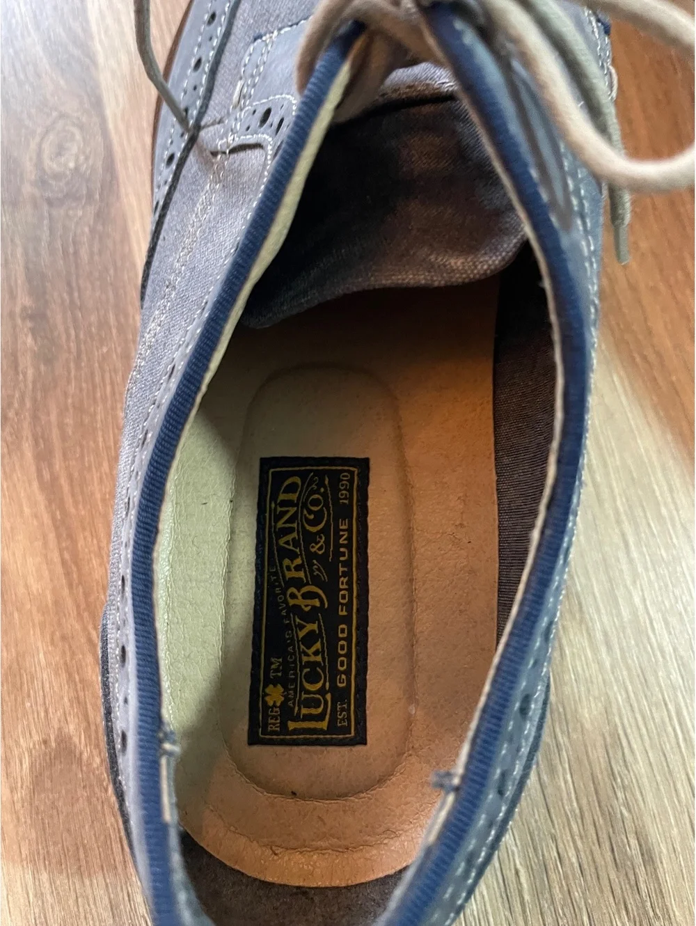 Lucky Brand Blue Suede Oxford Shoes with White Sole, Size
